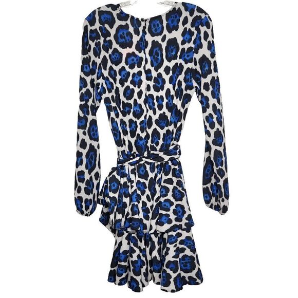 ASOS John Zack Long Sleeve Wrap Tie Waist Dress in Leopard Size 8 - Picture 11 of 15